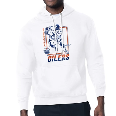Men's Starter White Edmonton Oilers Player Grid Fleece Pullover Hoodie
