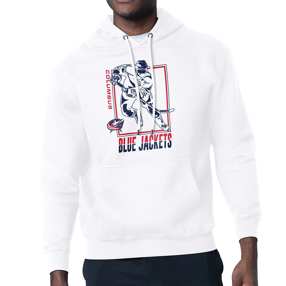 Men's Starter White Columbus Blue Jackets Player Grid Fleece Pullover Hoodie