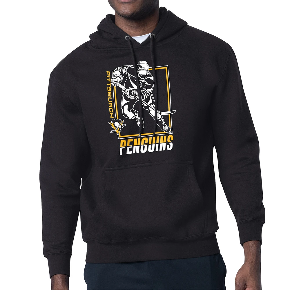 Men's Starter Black Pittsburgh Penguins Player Grid Fleece Pullover Hoodie