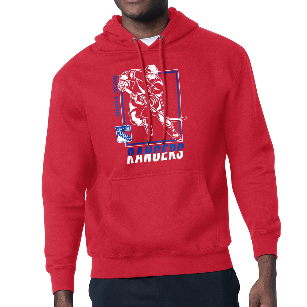 Men's Starter Red New York Rangers Player Grid Fleece Pullover Hoodie