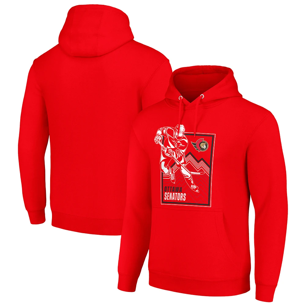 Men's Starter Red Ottawa Senators Player Grid Fleece Pullover Hoodie