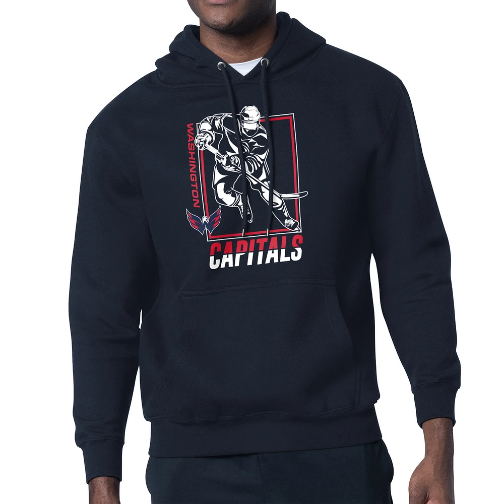 Men's Starter Navy Washington Capitals Player Grid Fleece Pullover Hoodie
