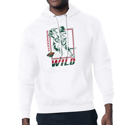 Men's Starter White Minnesota Wild Player Grid Fleece Pullover Hoodie