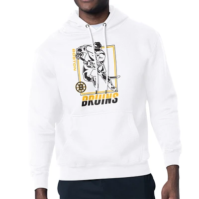 Men's Starter White Boston Bruins Player Grid Fleece Pullover Hoodie