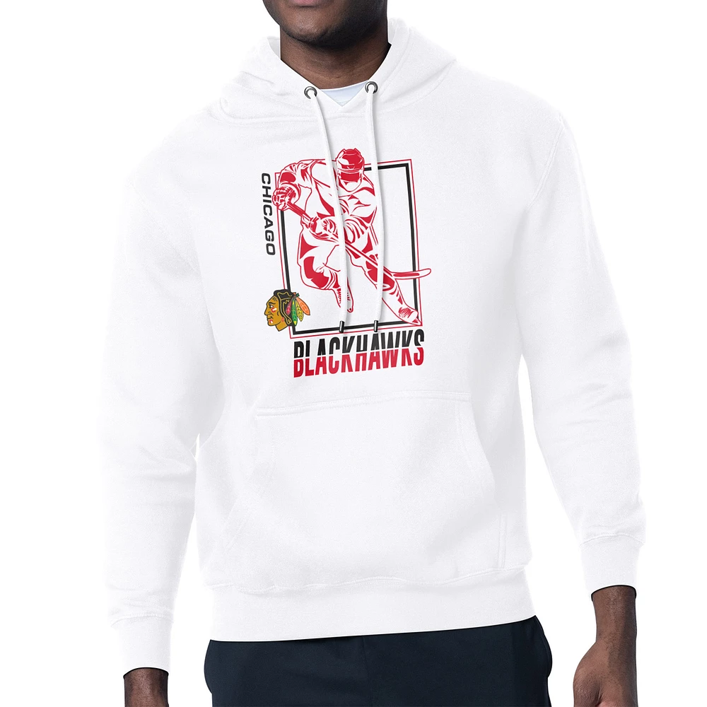 Men's Starter White Chicago Blackhawks Player Grid Fleece Pullover Hoodie