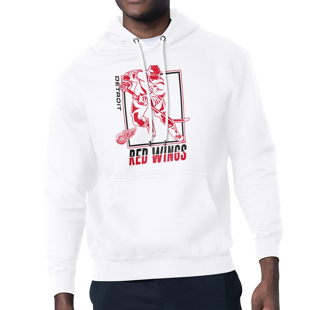 Men's Starter White Detroit Red Wings Player Grid Fleece Pullover Hoodie