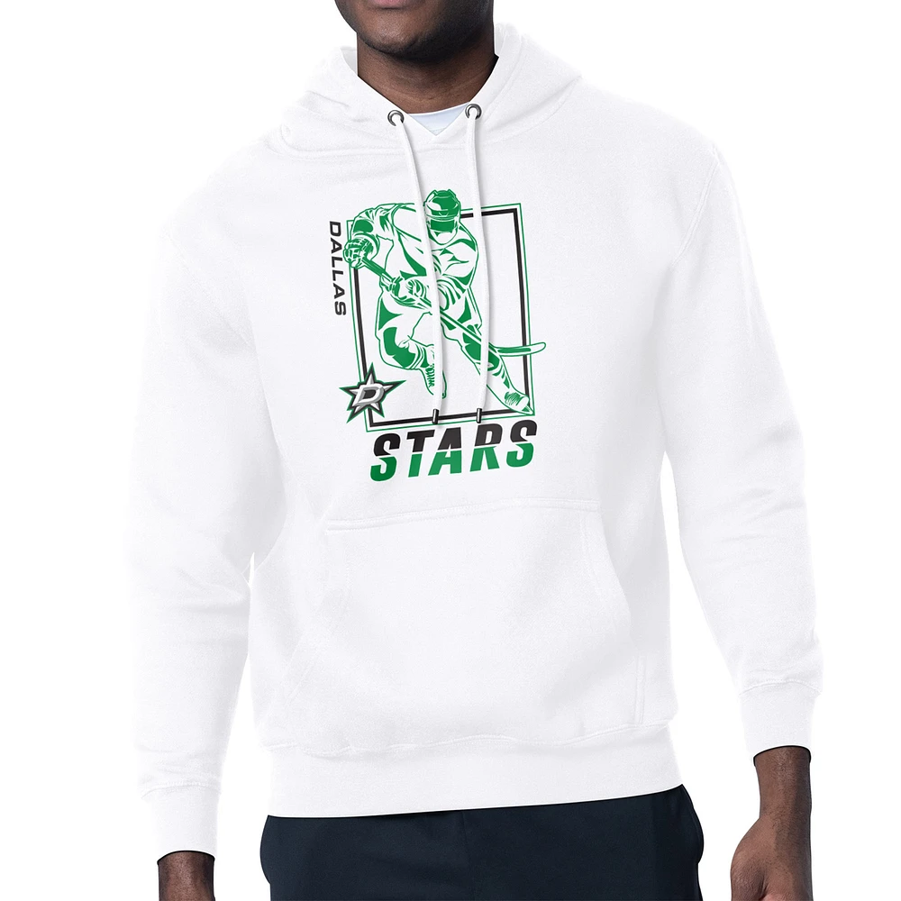 Men's Starter White Dallas Stars Player Grid Fleece Pullover Hoodie