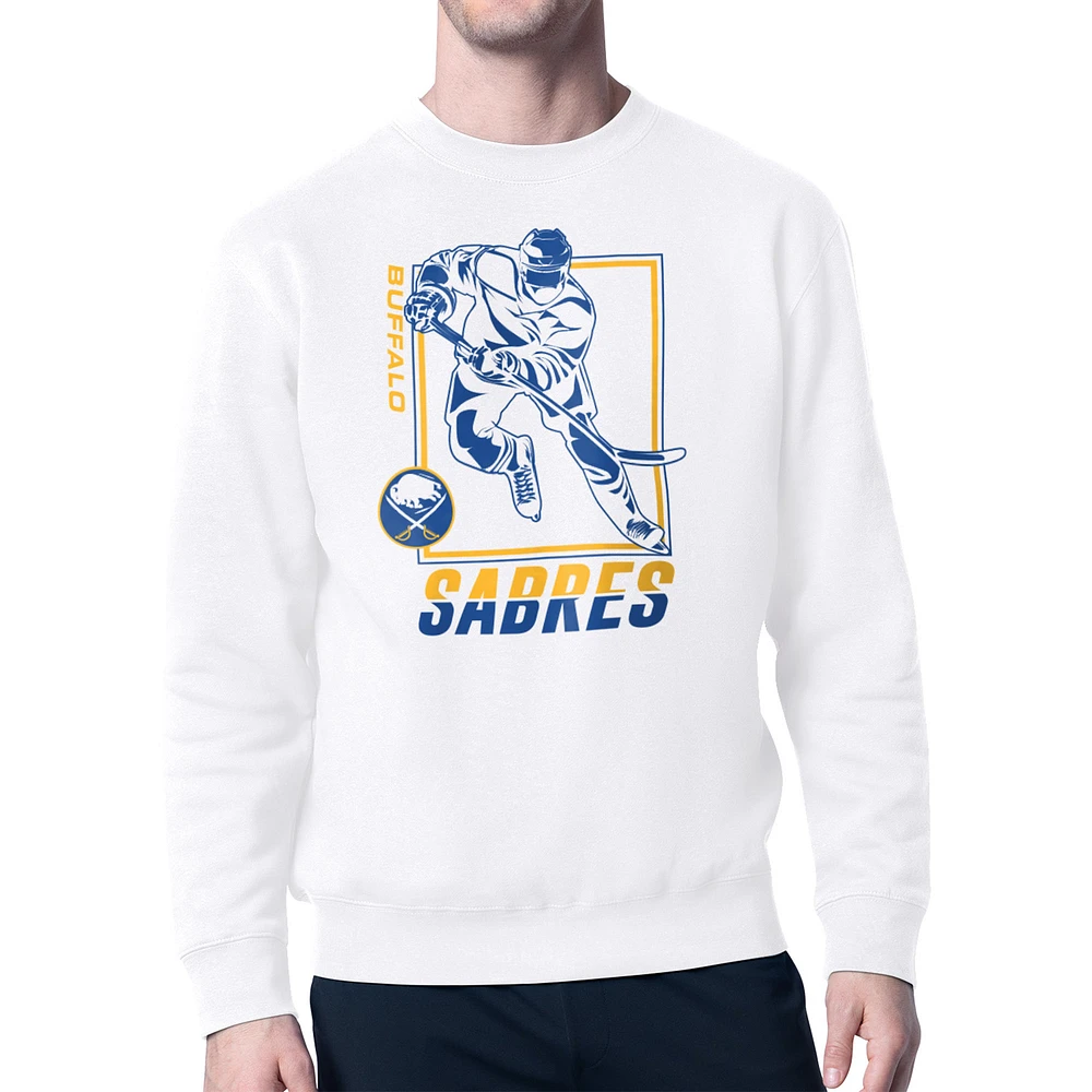 Men's Starter White Buffalo Sabres Player Grid Fleece Pullover Sweatshirt