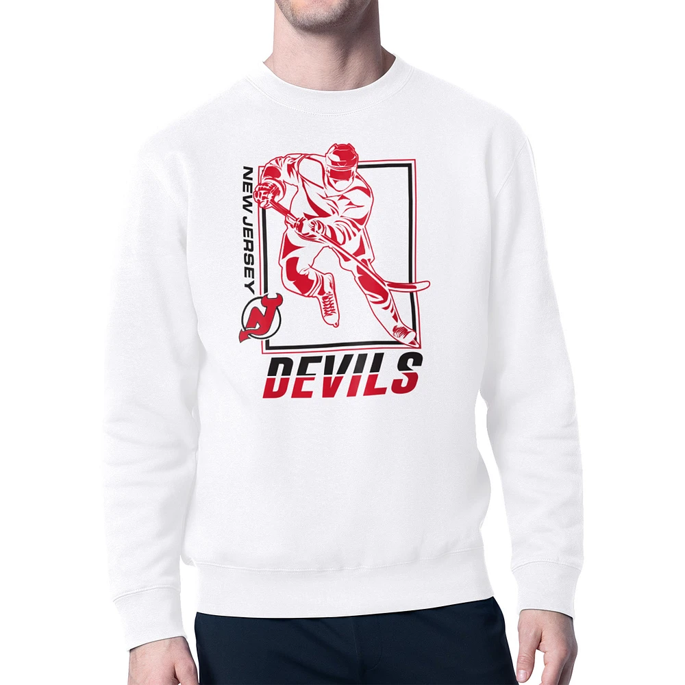 Men's Starter White New Jersey Devils Player Grid Fleece Pullover Sweatshirt
