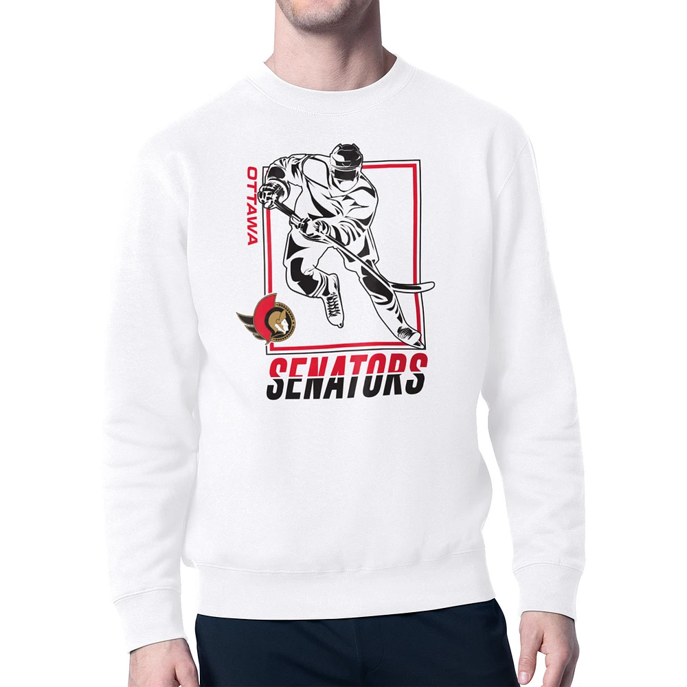 Men's Starter White Ottawa Senators Player Grid Fleece Pullover Sweatshirt