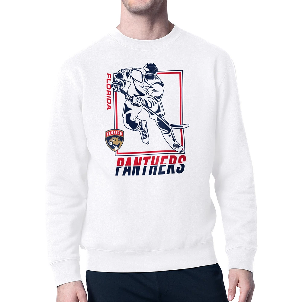 Men's Starter White Florida Panthers Player Grid Fleece Pullover Sweatshirt