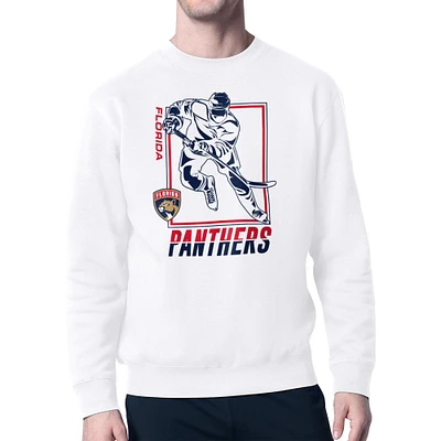Men's Starter White Florida Panthers Player Grid Fleece Pullover Sweatshirt