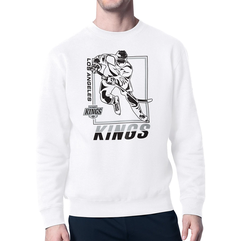 Men's Starter White Los Angeles Kings Player Grid Fleece Pullover Sweatshirt