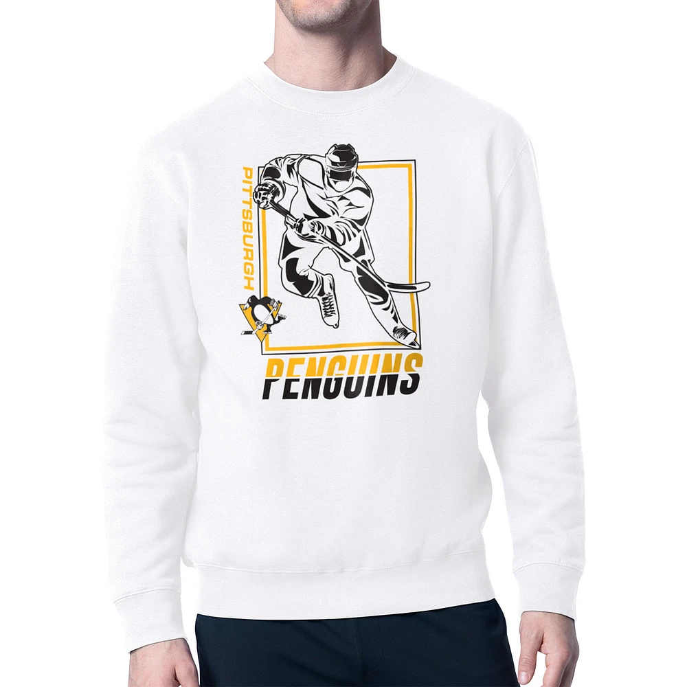 Men's Starter White Pittsburgh Penguins Player Grid Fleece Pullover Sweatshirt