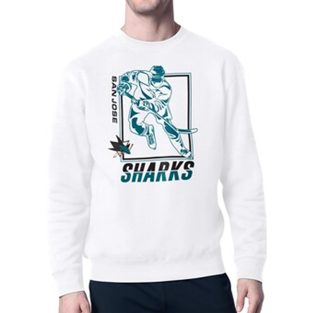 Men's Starter White San Jose Sharks Player Grid Fleece Pullover Sweatshirt