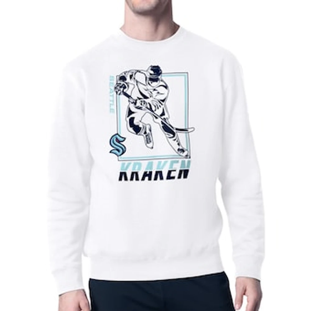 Men's Starter White Seattle Kraken Player Grid Fleece Pullover Sweatshirt
