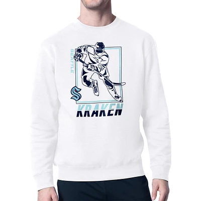 Men's Starter White Seattle Kraken Player Grid Fleece Pullover Sweatshirt