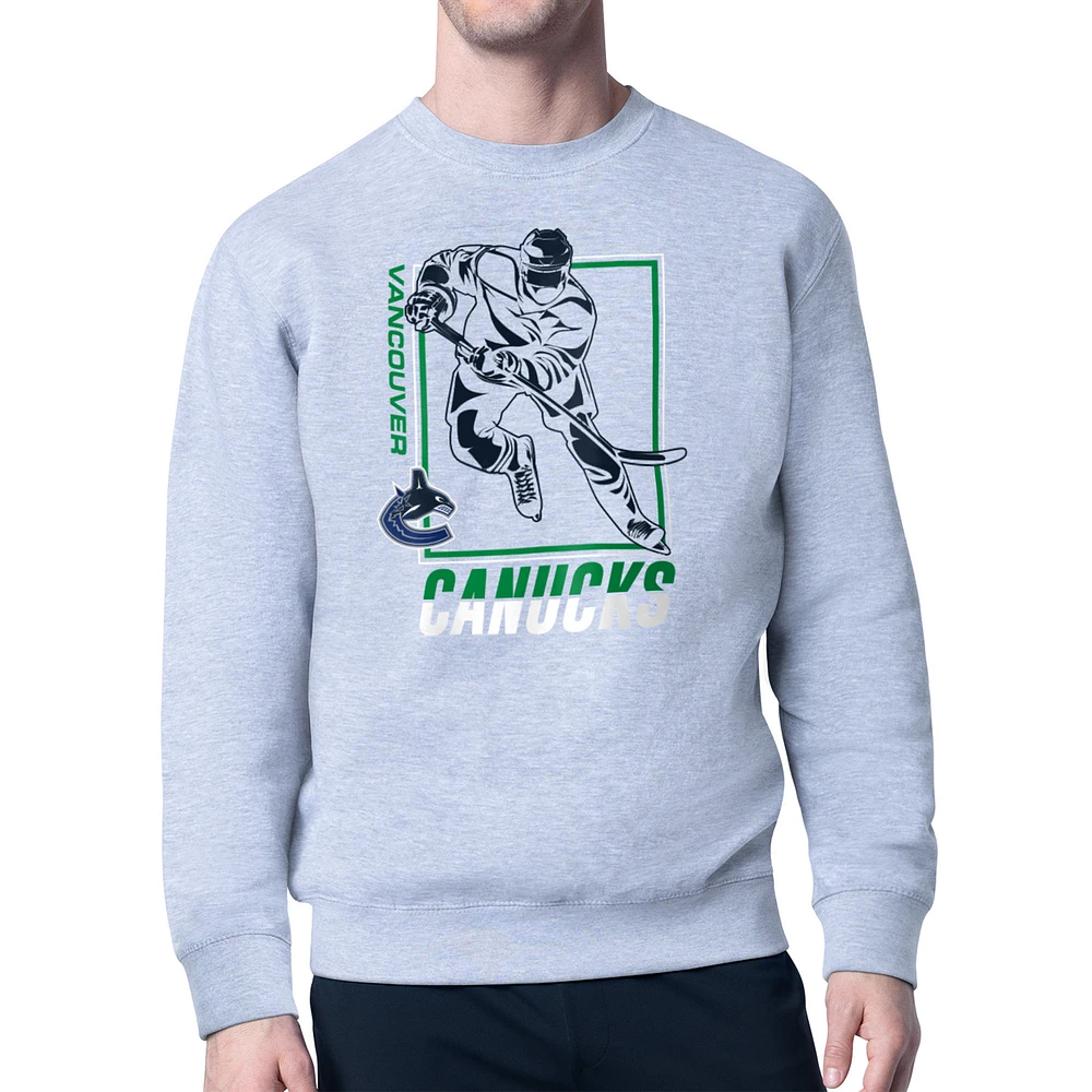 Men's Starter Heather Gray Vancouver Canucks Player Grid Fleece Pullover Sweatshirt