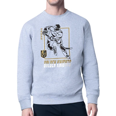 Men's Starter Heather Gray Vegas Golden Knights Player Grid Fleece Pullover Sweatshirt