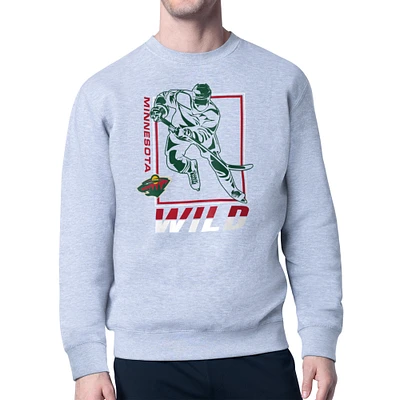Men's Starter Heather Gray Minnesota Wild Player Grid Fleece Pullover Sweatshirt