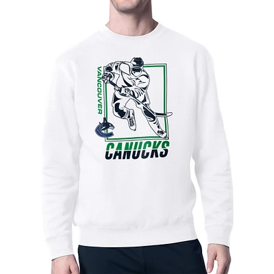 Men's Starter White Vancouver Canucks Player Grid Fleece Pullover Sweatshirt