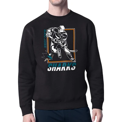 Men's Starter Black San Jose Sharks Player Grid Fleece Pullover Sweatshirt