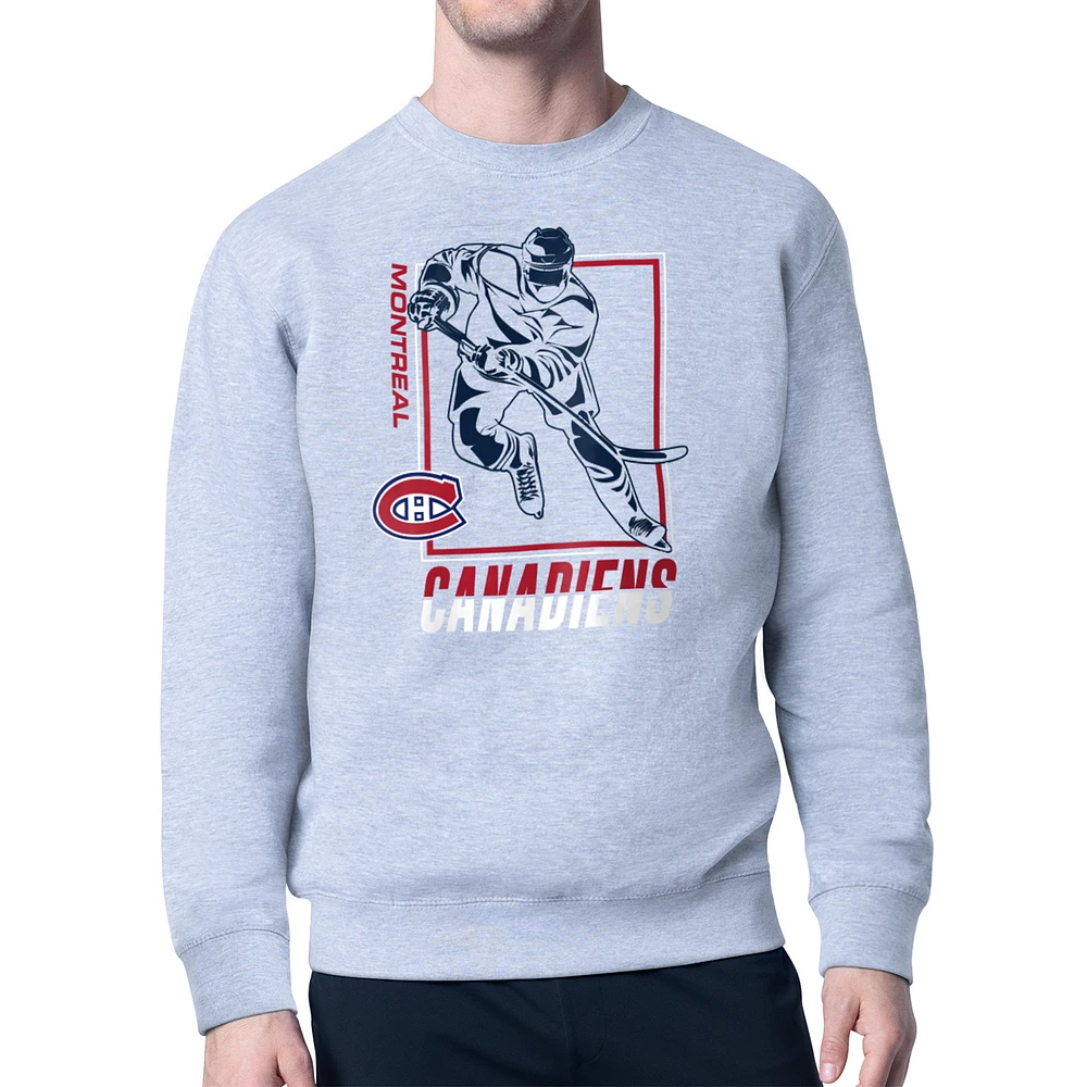 Men's Starter Heather Gray Montreal Canadiens Player Grid Fleece Pullover Sweatshirt