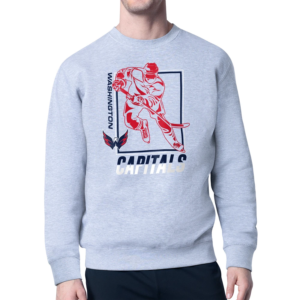 Men's Starter Heather Gray Washington Capitals Player Grid Fleece Pullover Sweatshirt