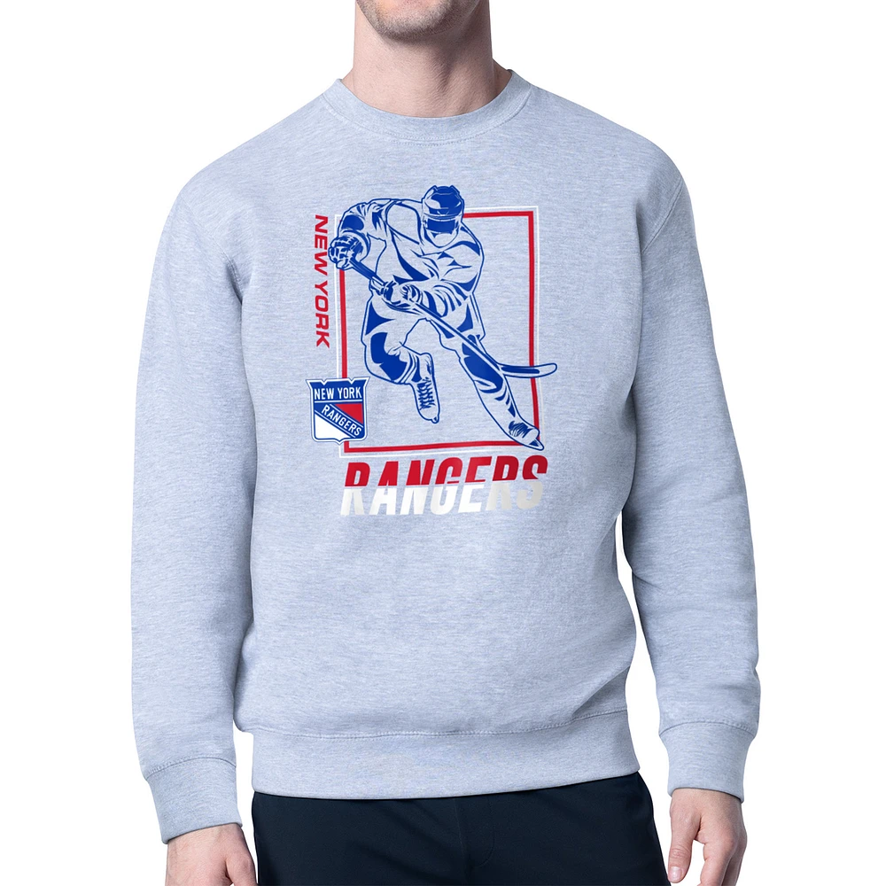 Men's Starter Heather Gray New York Rangers Player Grid Fleece Pullover Sweatshirt