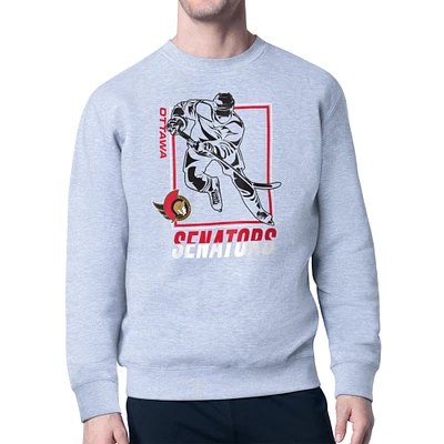 Men's Starter Heather Gray Ottawa Senators Player Grid Fleece Pullover Sweatshirt
