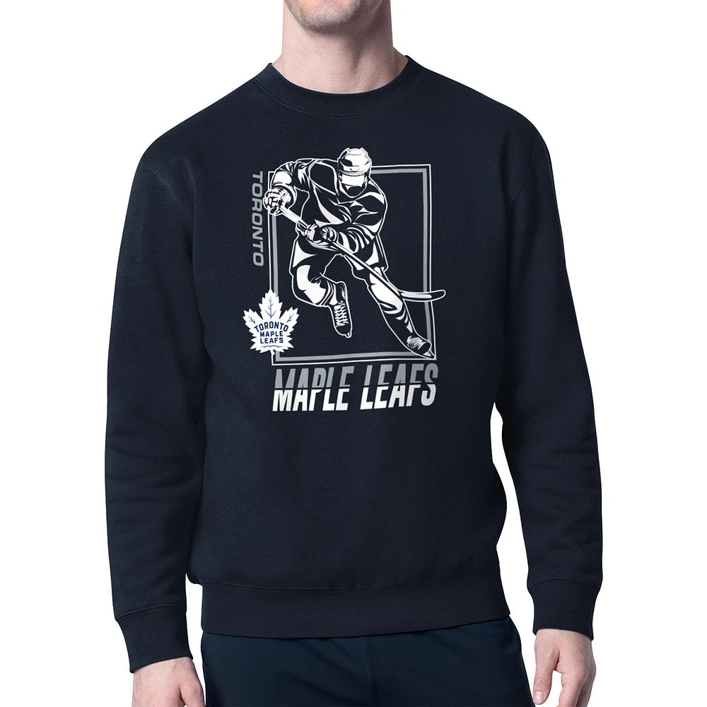 Men's Starter Navy Toronto Maple Leafs Player Grid Fleece Pullover Sweatshirt
