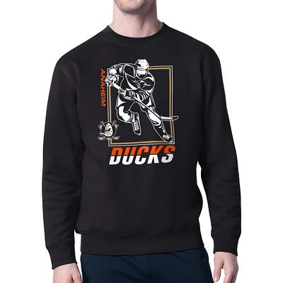 Men's Starter Black Anaheim Ducks Player Grid Fleece Pullover Sweatshirt