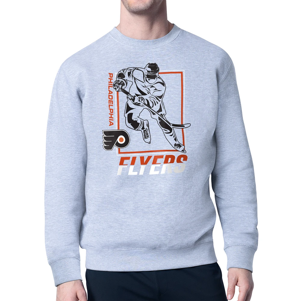 Men's Starter Heather Gray Philadelphia Flyers Player Grid Fleece Pullover Sweatshirt