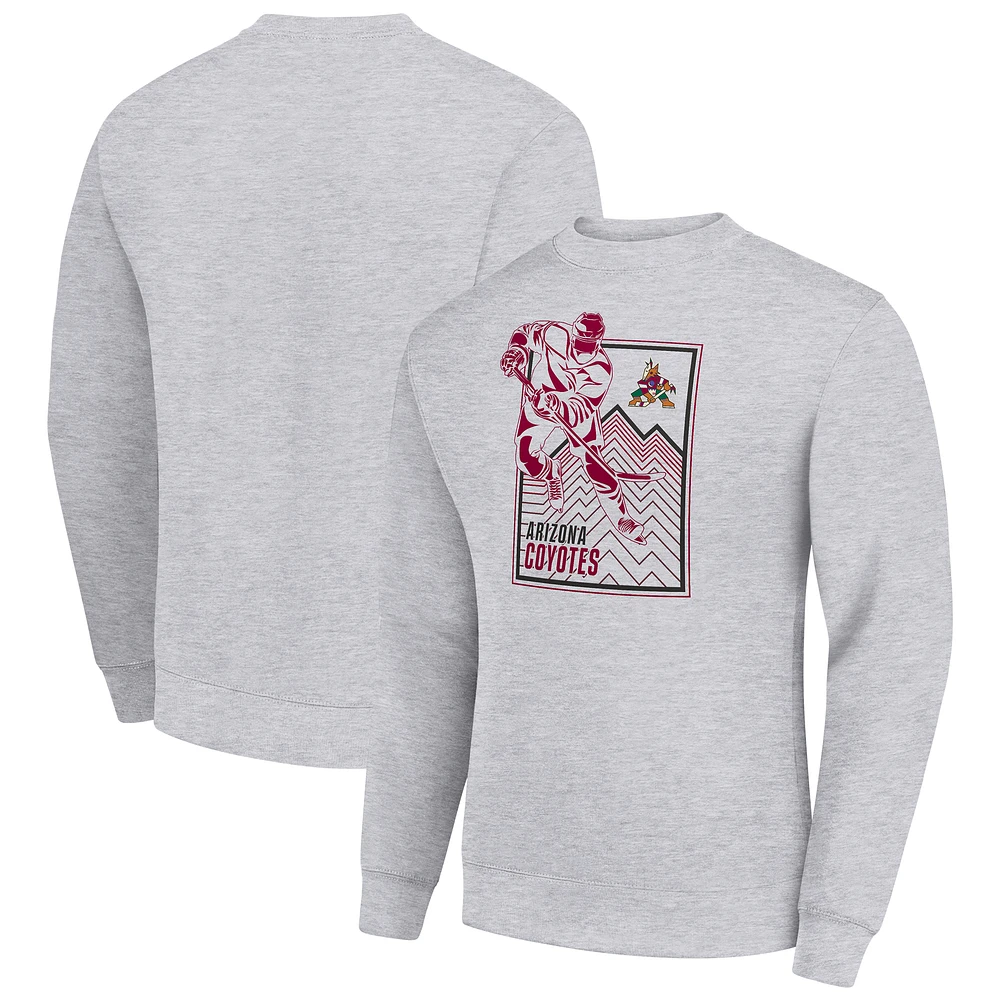 Men's Starter Heather Gray Arizona Coyotes Player Grid Fleece Pullover Sweatshirt