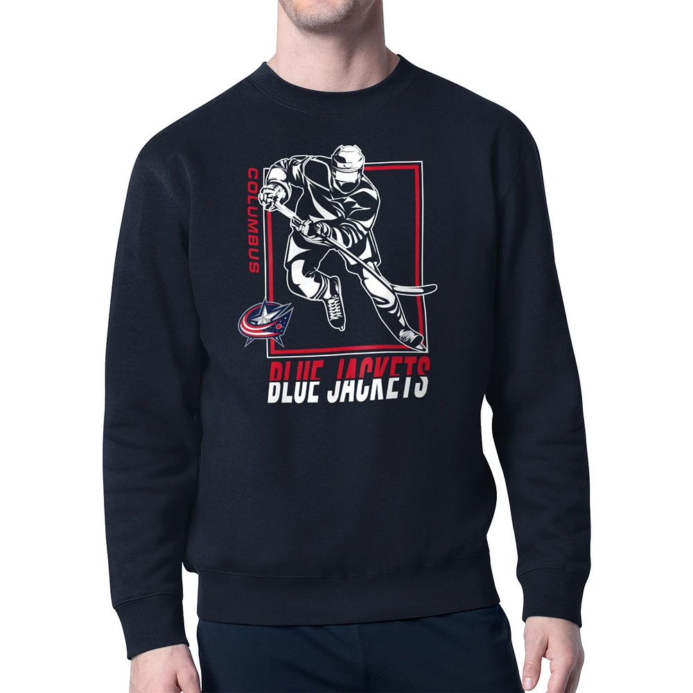 Men's Starter Navy Columbus Blue Jackets Player Grid Fleece Pullover Sweatshirt