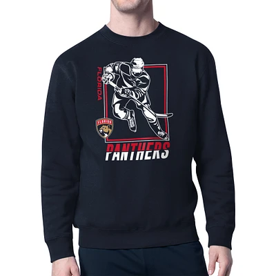 Men's Starter Navy Florida Panthers Player Grid Fleece Pullover Sweatshirt