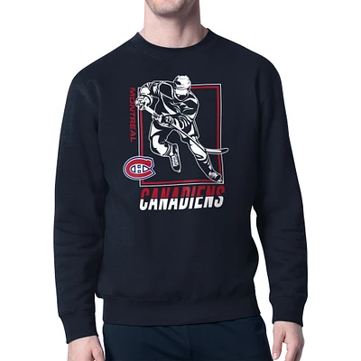 Men's Starter Navy Montreal Canadiens Player Grid Fleece Pullover Sweatshirt