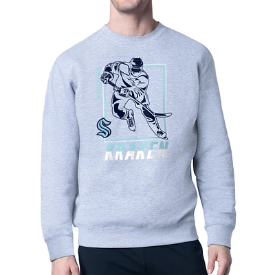 Men's Starter Heather Gray Seattle Kraken Player Grid Fleece Pullover Sweatshirt