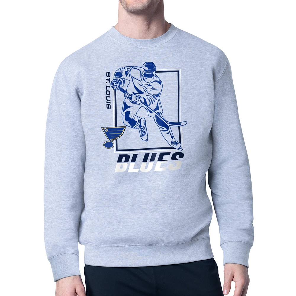 Men's Starter Heather Gray St. Louis Blues Player Grid Fleece Pullover Sweatshirt