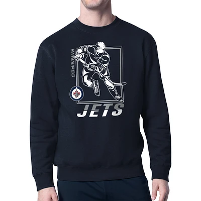 Men's Starter Navy Winnipeg Jets Player Grid Fleece Pullover Sweatshirt