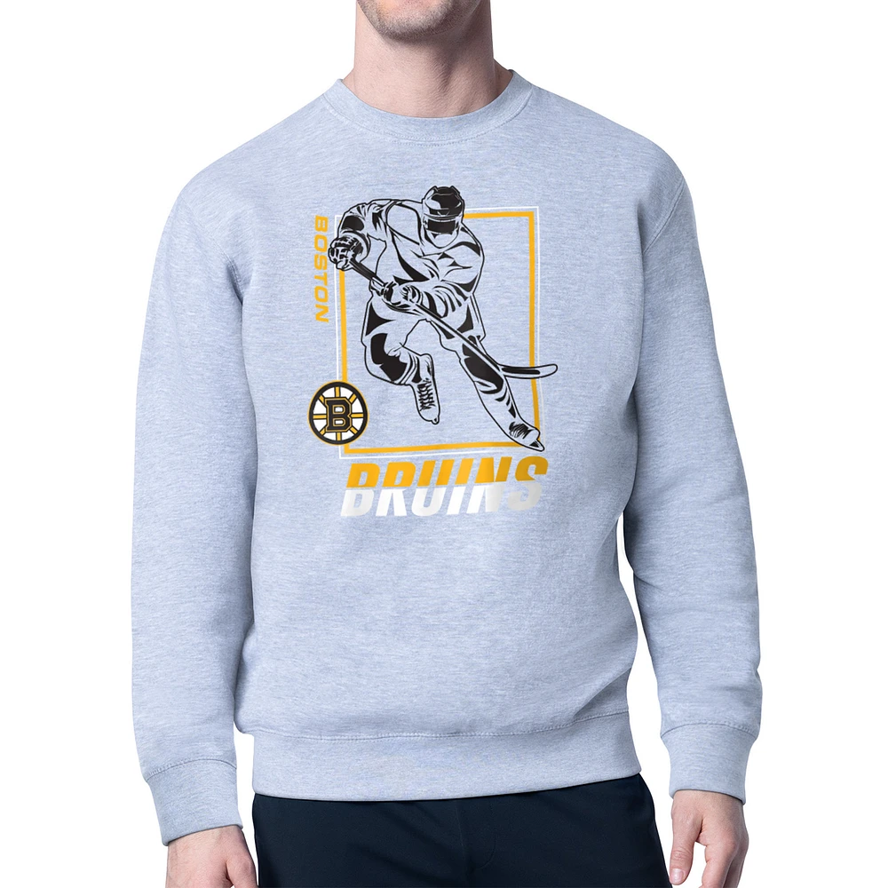 Men's Starter Heather Gray Boston Bruins Player Grid Fleece Pullover Sweatshirt