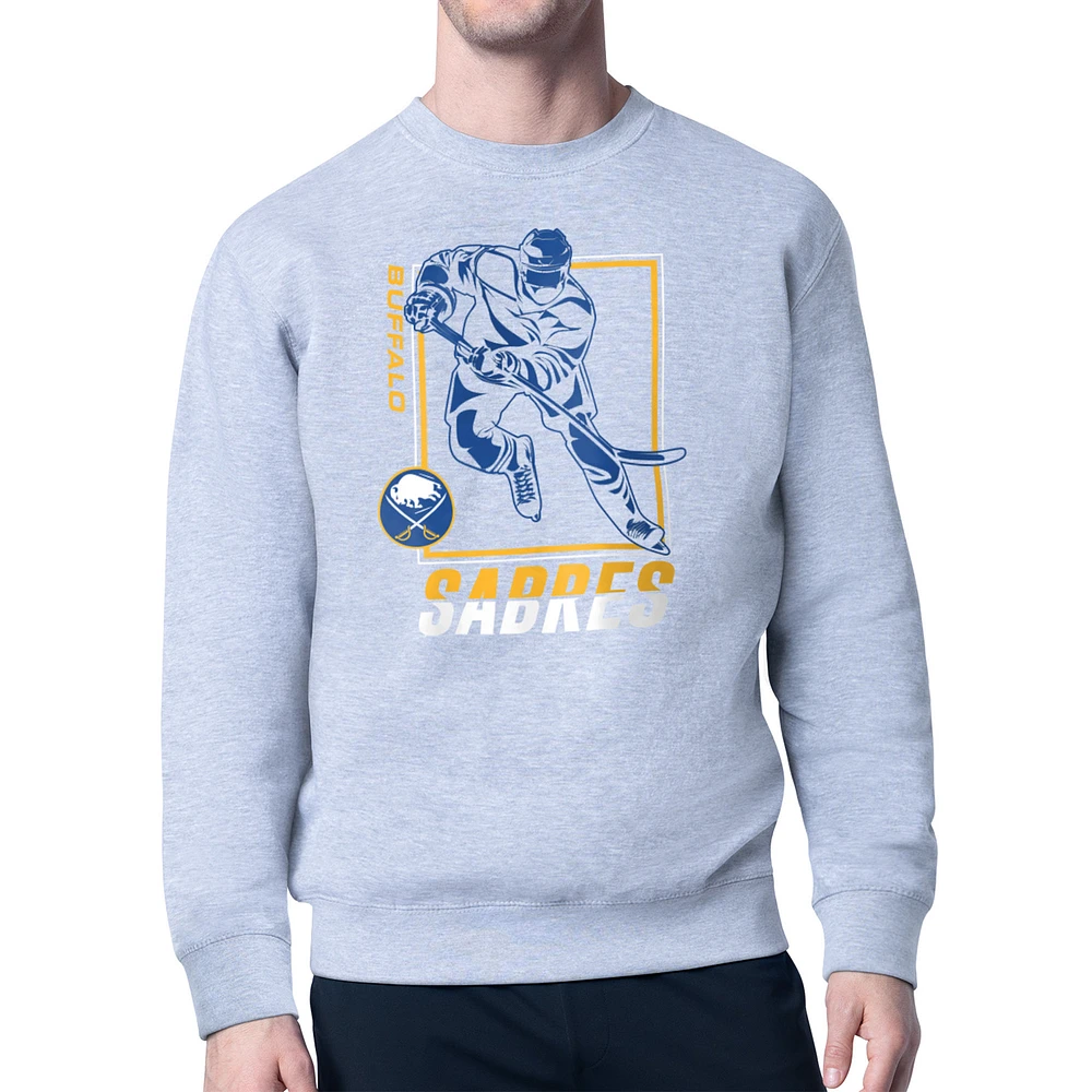 Men's Starter Heather Gray Buffalo Sabres Player Grid Fleece Pullover Sweatshirt