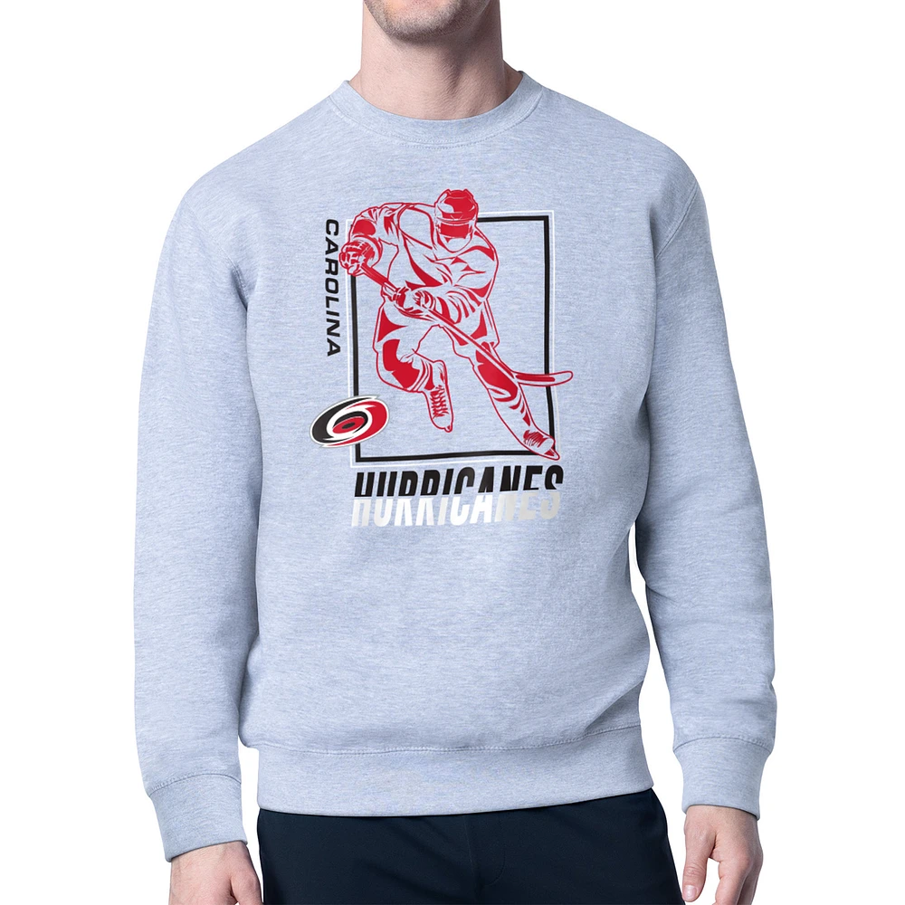 Men's Starter Heather Gray Carolina Hurricanes Player Grid Fleece Pullover Sweatshirt