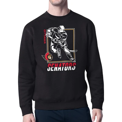 Men's Starter Black Ottawa Senators Player Grid Fleece Pullover Sweatshirt