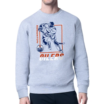 Men's Starter Heather Gray Edmonton Oilers Player Grid Fleece Pullover Sweatshirt