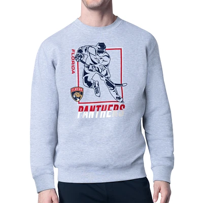 Men's Starter Heather Gray Florida Panthers Player Grid Fleece Pullover Sweatshirt