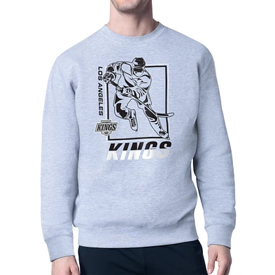 Men's Starter Heather Gray Los Angeles Kings Player Grid Fleece Pullover Sweatshirt
