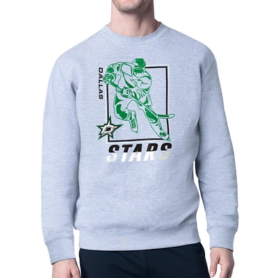 Men's Starter Heather Gray Dallas Stars Player Grid Fleece Pullover Sweatshirt