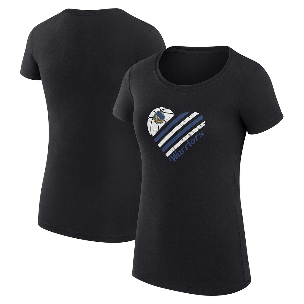 Women's G-III 4Her by Carl Banks Black Golden State Warriors Super-Slim Fit Lightweight Heart T-Shirt