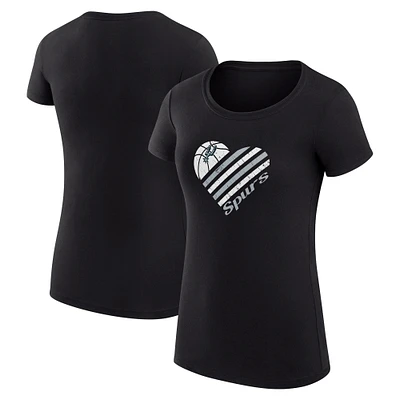 Women's G-III 4Her by Carl Banks Black San Antonio Spurs Super-Slim Fit Lightweight Heart T-Shirt